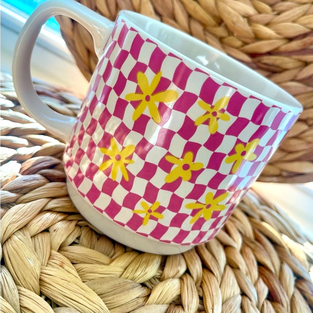 Pink and Yellow Checkered Large Mug